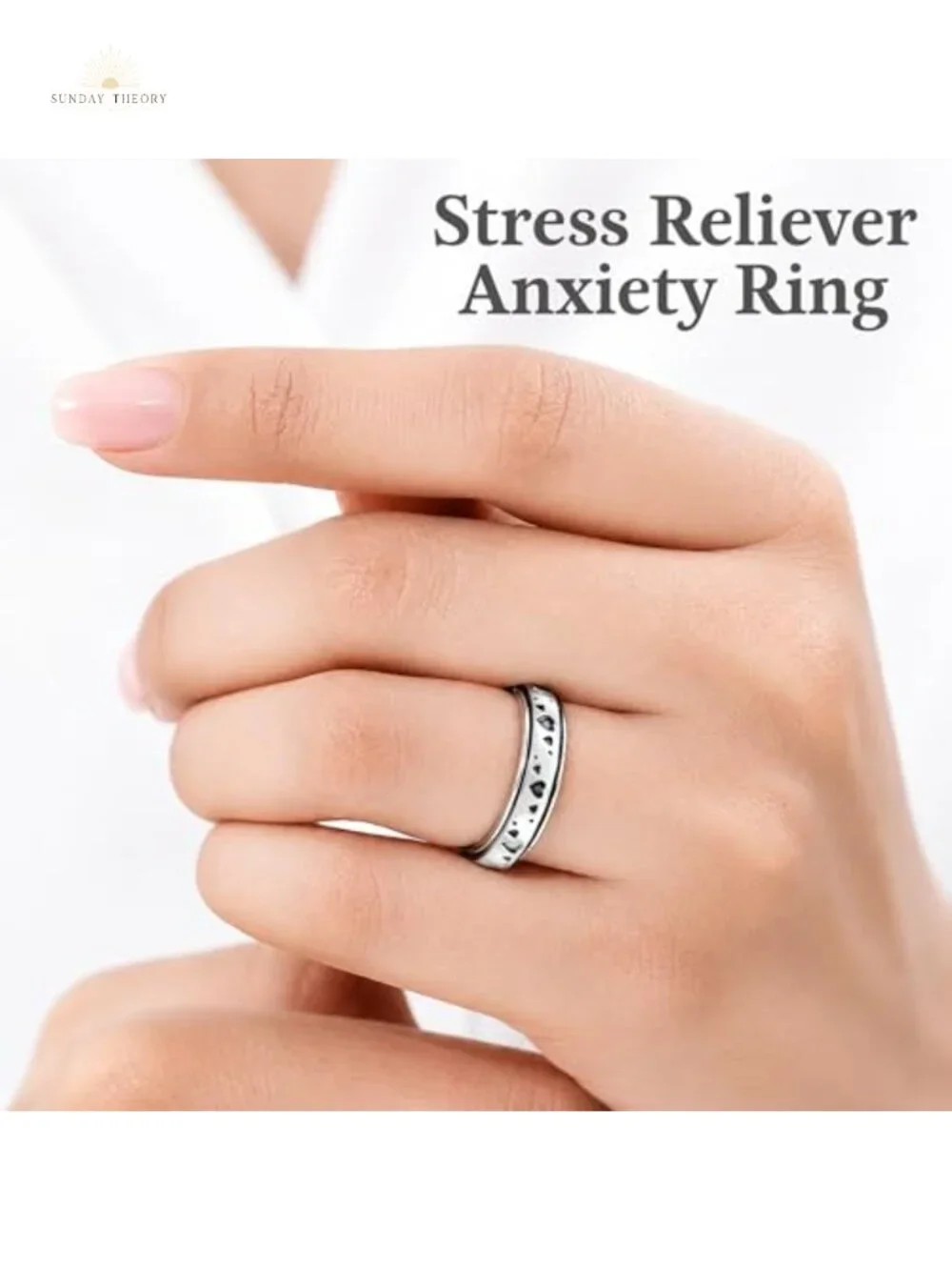 925 Sterling Silver Spinner Fidget Ring for Women, Stress Relief Anxiety Ring,